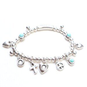 Uno de 50 Silver Tone Worship Turquoise Stretch Bracelet $80 MISSING 2 STONES!